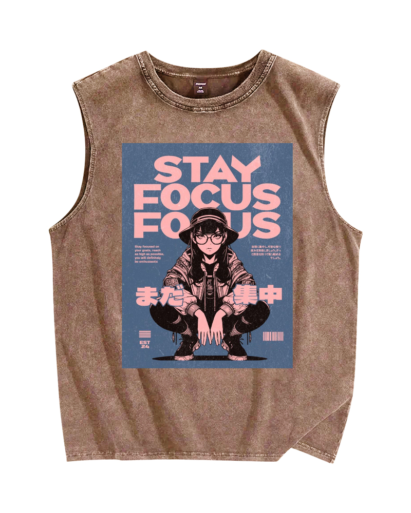 Stay Focus Vintage Distressed Washed Tank Top