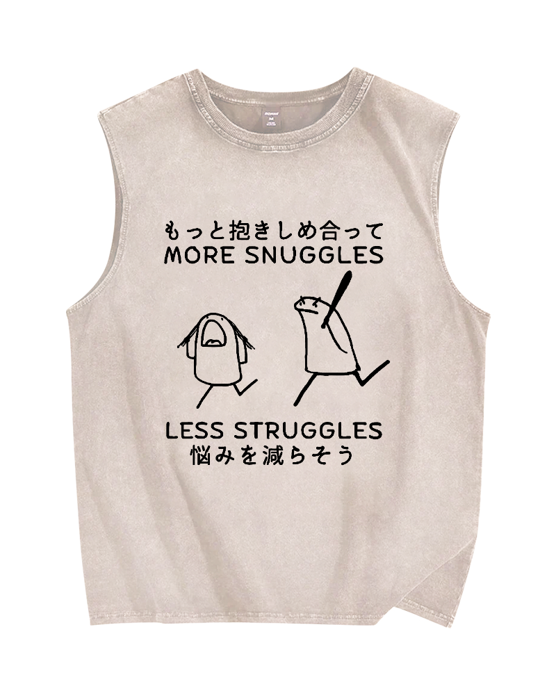 More Snuggles Less Struggles Vintage Distressed Washed Tank Top