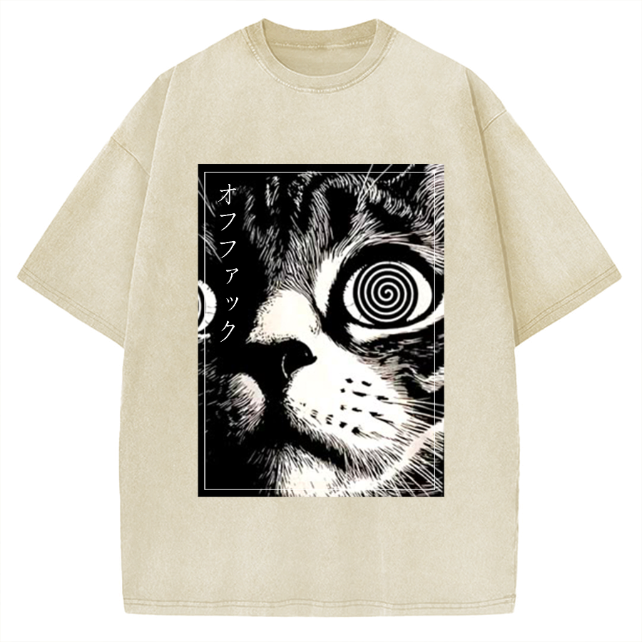Psychedelic Cat Gothic Art Funny Cat Vintage Washed T-shirt