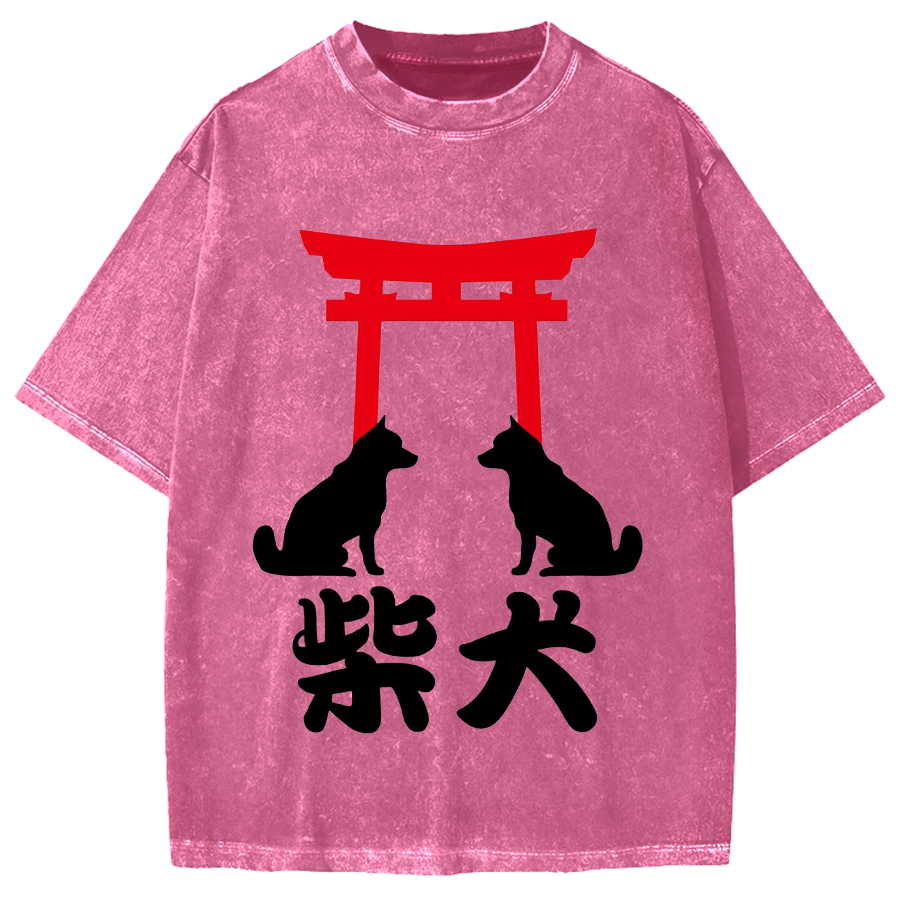 Shiba Dog Shrine Vintage Washed T-shirt