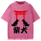 Shiba Dog Shrine Vintage Washed T-shirt
