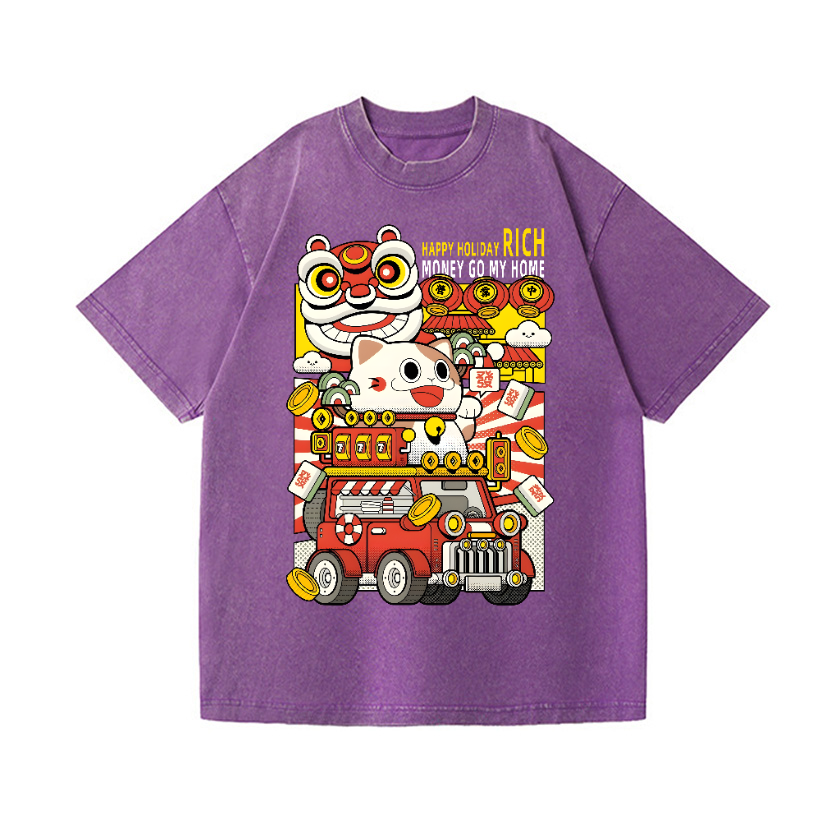 Lucky Cat Vintage Wash Japanese Design T-Shirt