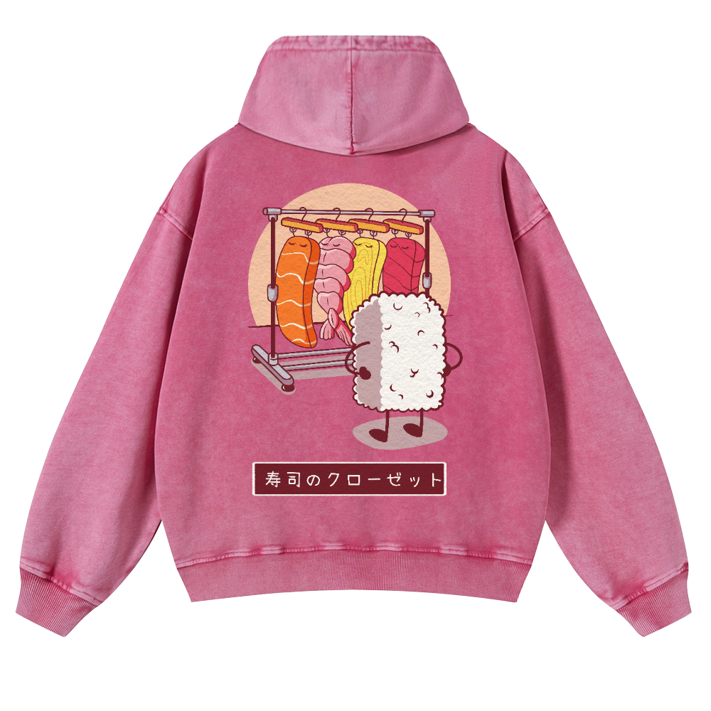 Sushi Vintage Washed Cotton Back Art Hoodie