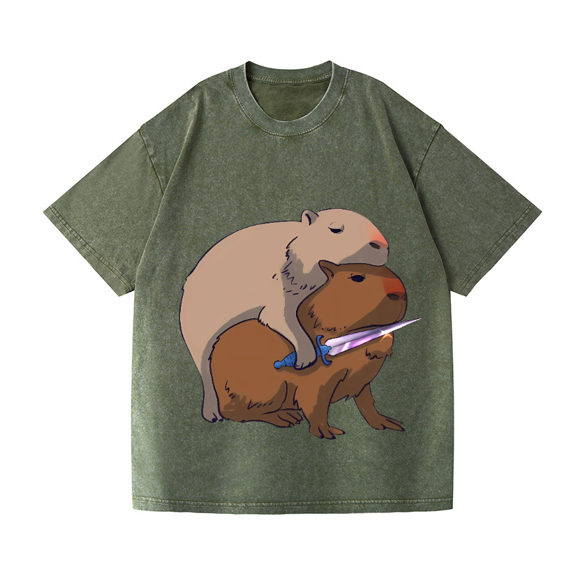 Capybaras and the Mysterious Sword Vintage Wash Japanese Design T-Shirt