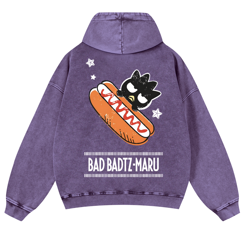 Bad Badtz-Maru Hotdog Vintage Washed Cotton Back Art Hoodie