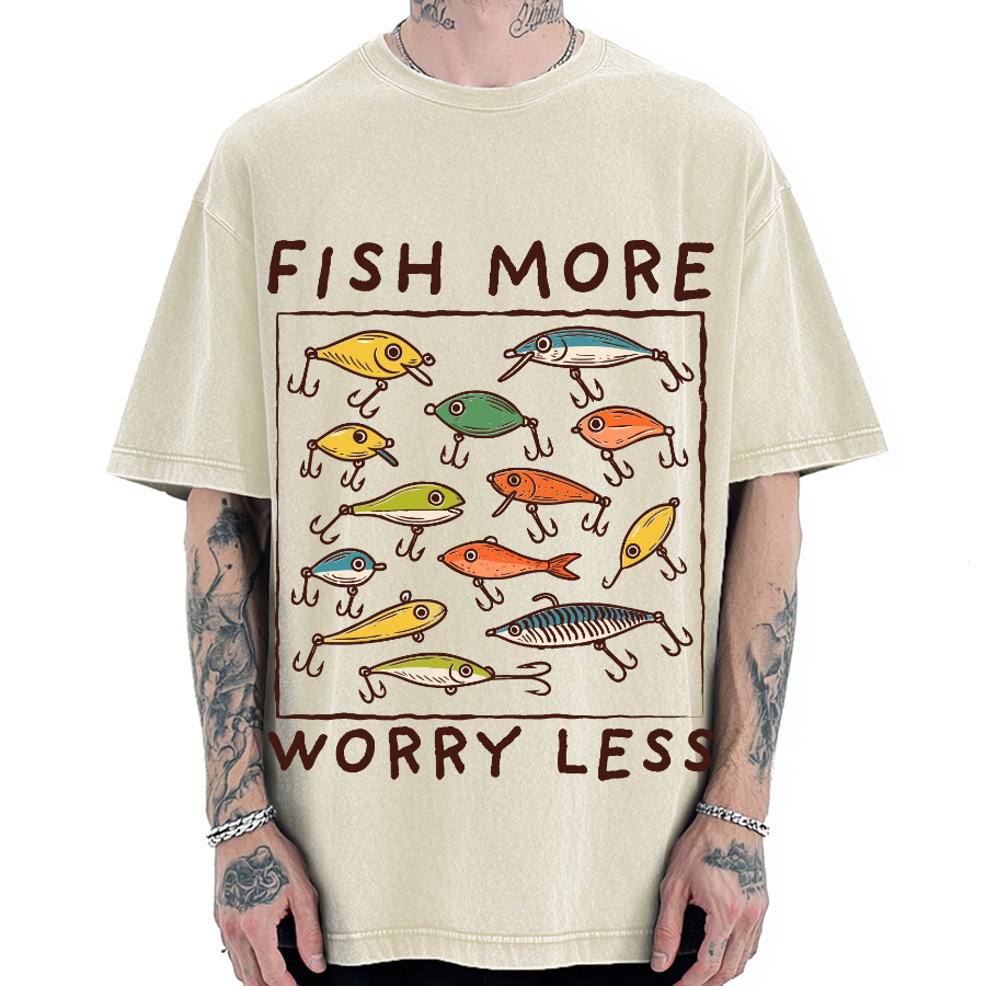 Unisex Fish More Worry Less Vintage Washed T-shirt