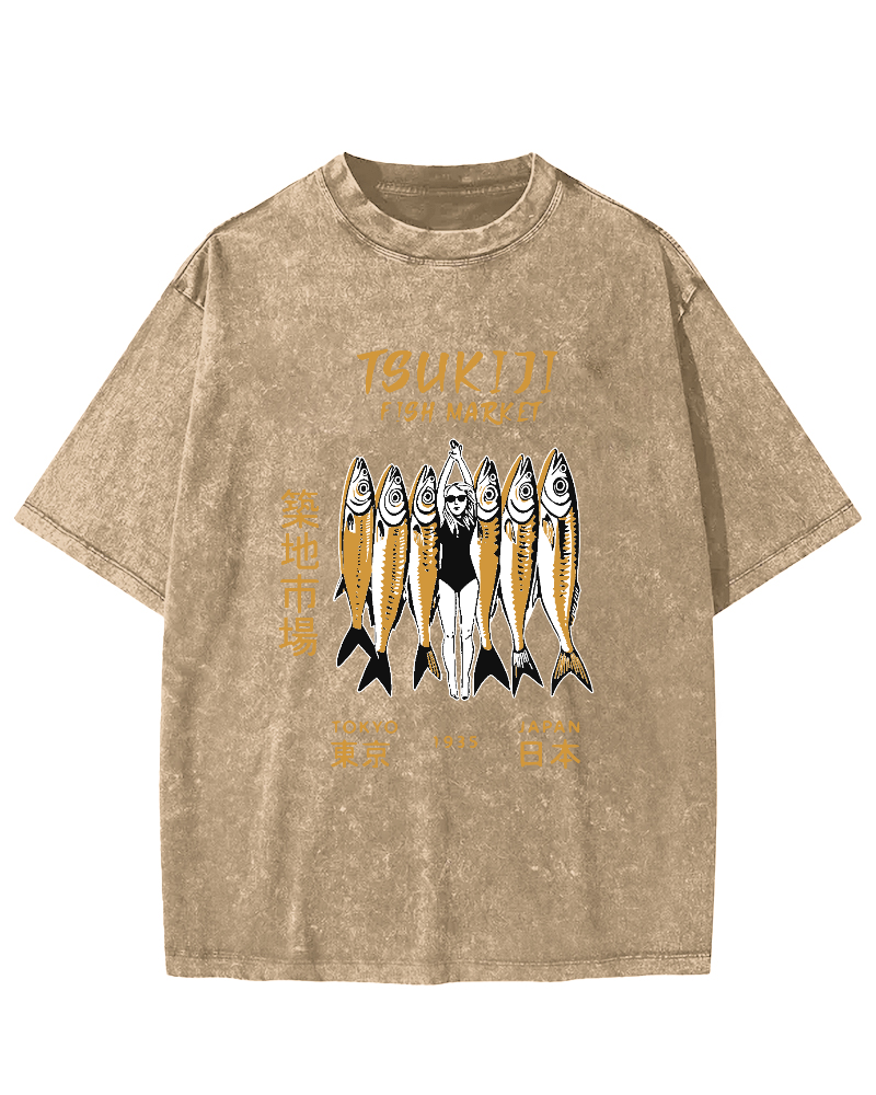 Tokyo Seafood Tsukiji Market Vintage Washed T-shirt