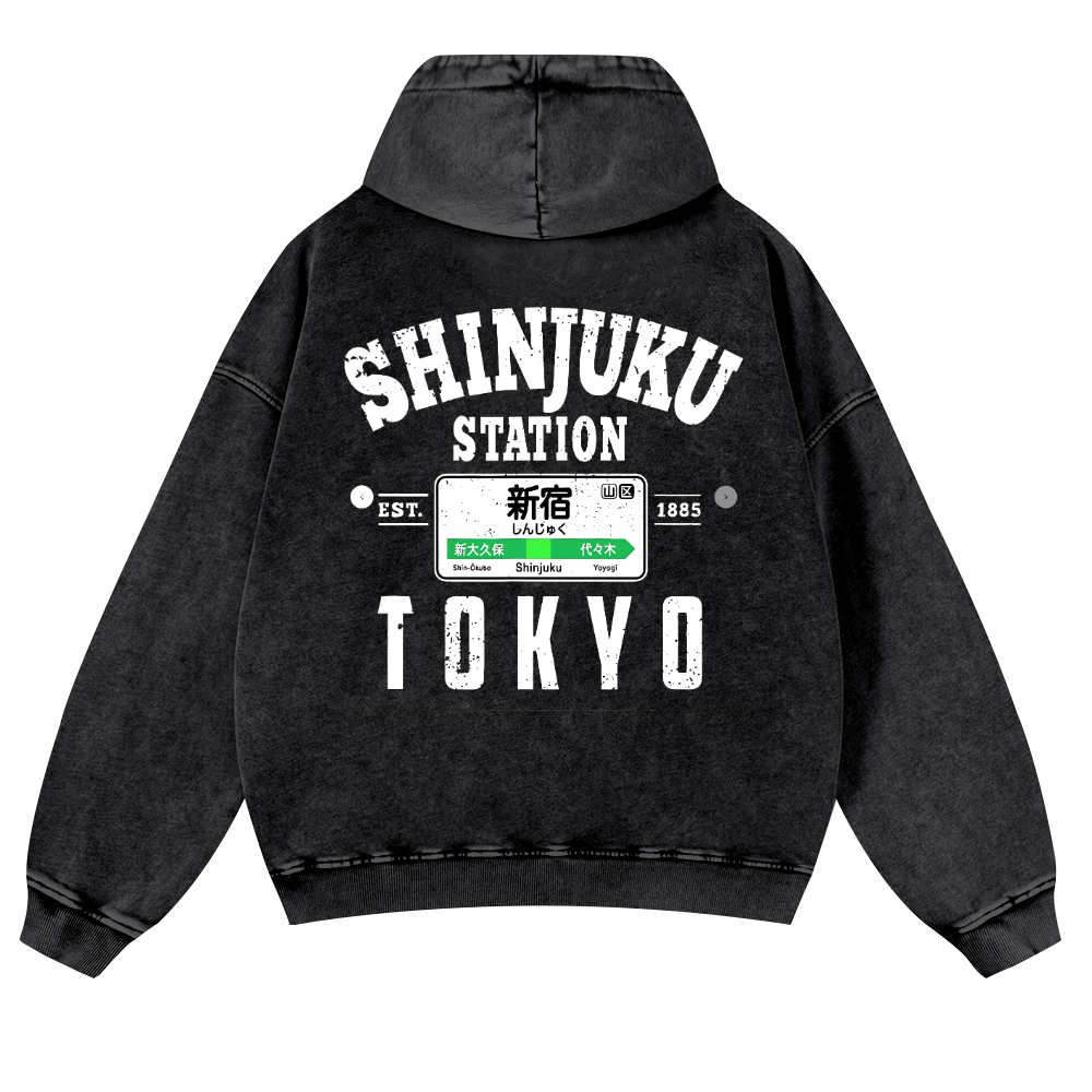 Shinjuku Station Vintage Washed Cotton Back Art Hoodie