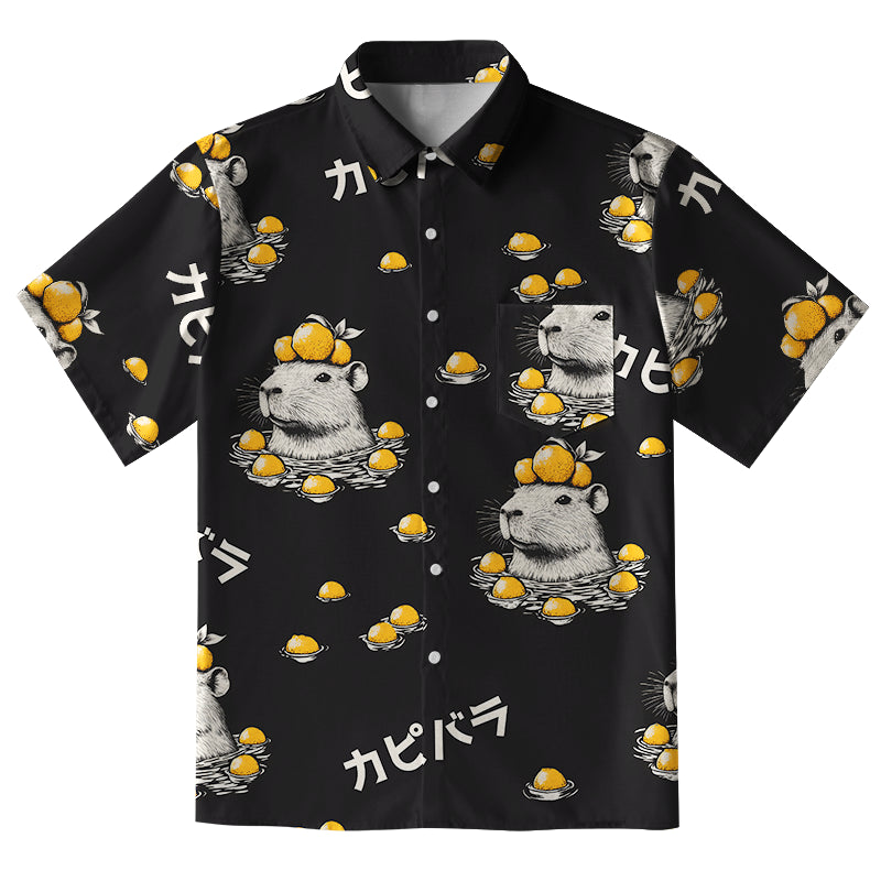 Cute Capybara And Lemon Button-up Shirt