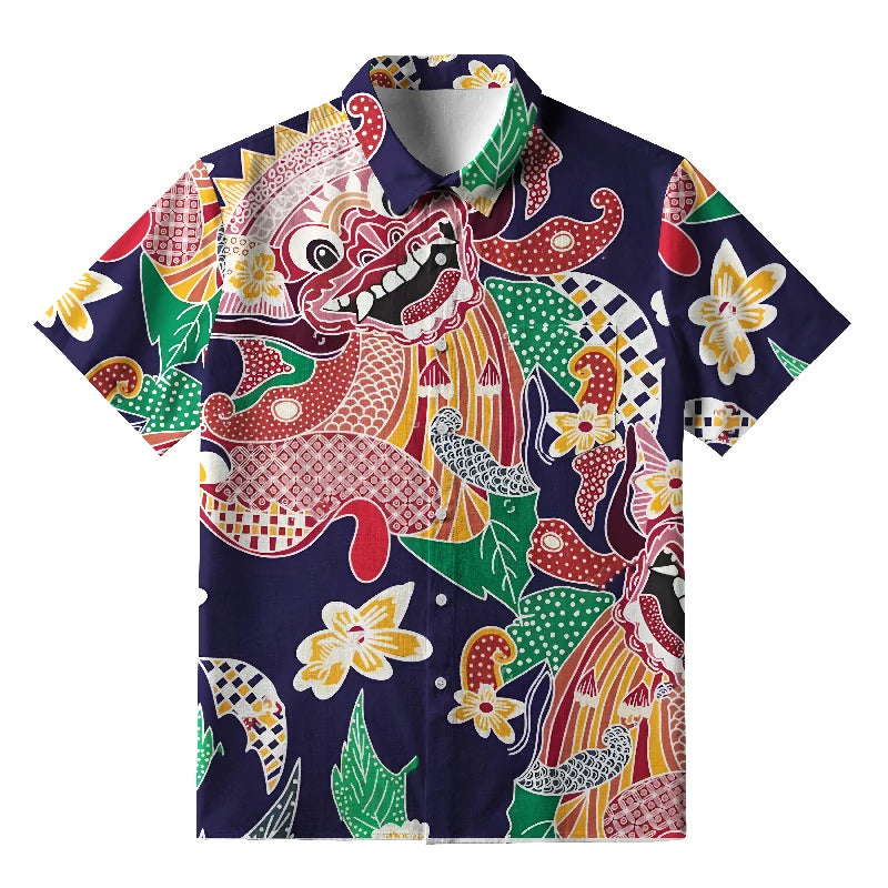 Japanese Demon Mask Button-up Shirt