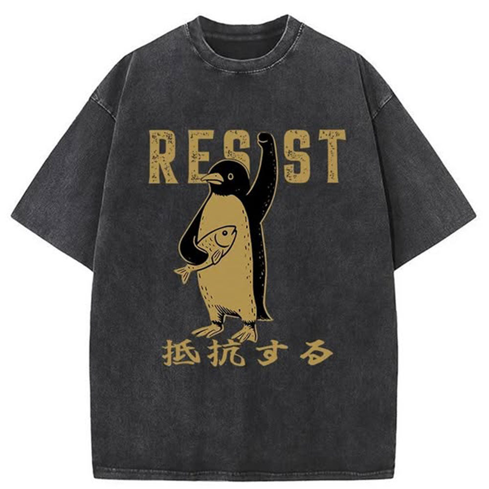 Penguin Giving An Opinion Washed T-Shirt