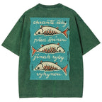 Fishes Pattern Printed Washed Vintage Short Sleeves T-Shirt