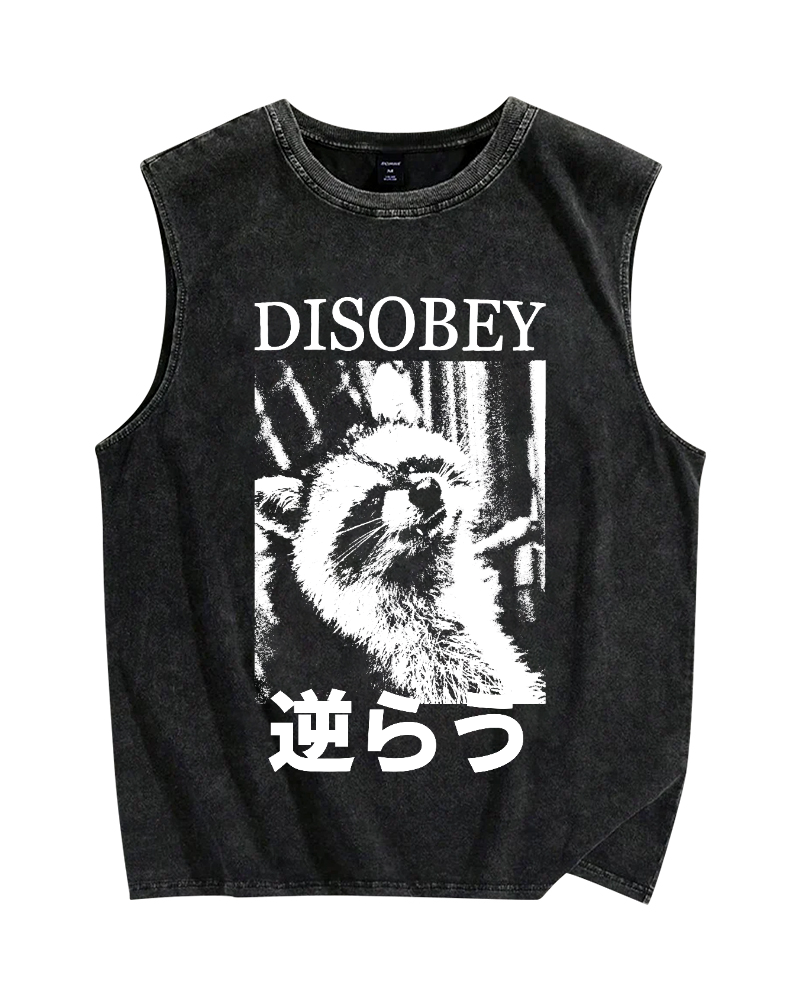 Disobey Raccoon Vintage Distressed Washed Tank Top