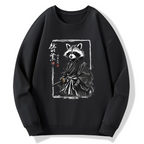 Japanese Raccoon Warrior Art Cotton Pullover Sweatshirt