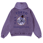 Tokyo Drunken Octopus Vintage Washed Cotton Back Art Hoodie