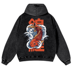 Fish Vintage Washed Cotton Back Art Hoodie