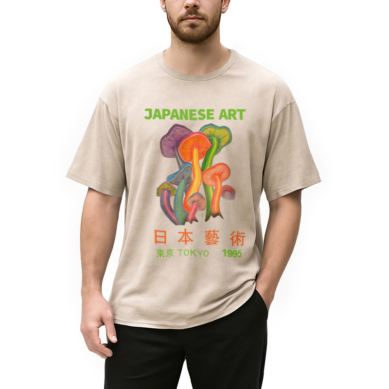 Colorful Mushrooms Japanese Art Washed T-Shirt