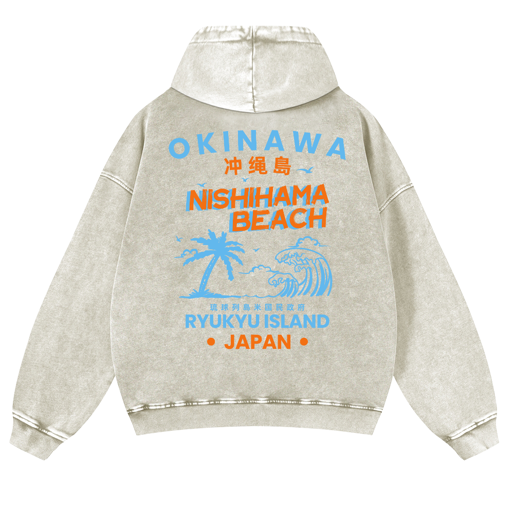 Okinawa Nishihama Beach Ryukyu Island Japan Vintage Washed Cotton Back Art Hoodie