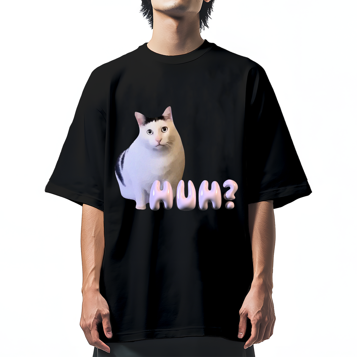 Huh Meme Cat Cotton casual T-shirt