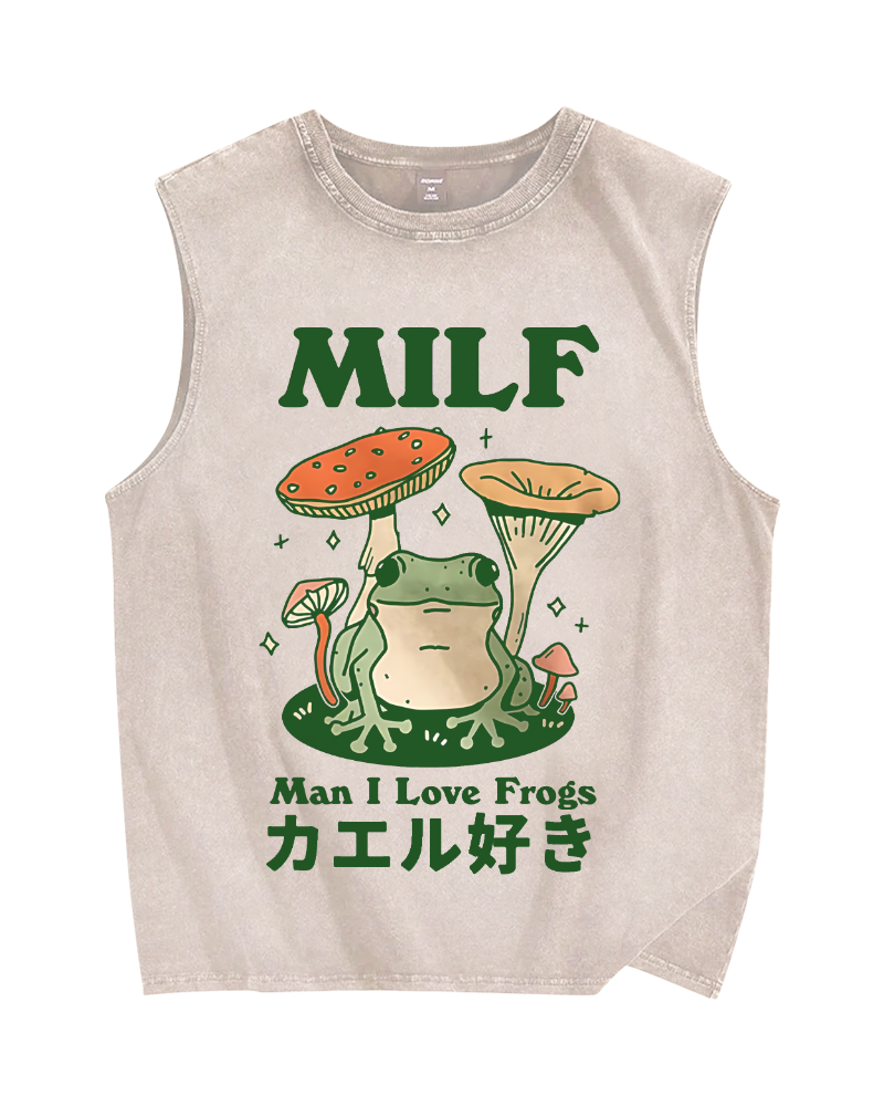 Funny MILF Froggy Vintage Distressed Washed Tank Top