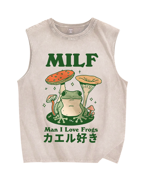 Funny MILF Froggy Vintage Distressed Washed Tank Top