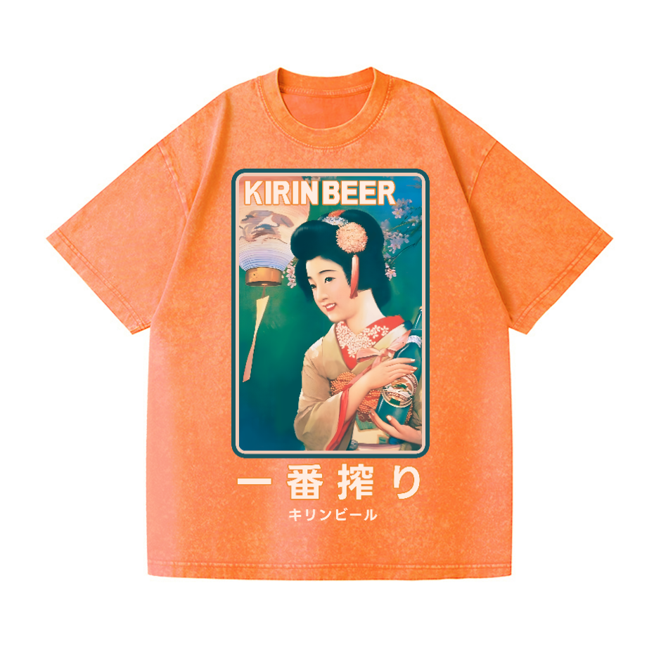 Kirin Beer Vintage Wash Japanese Design T-Shirt