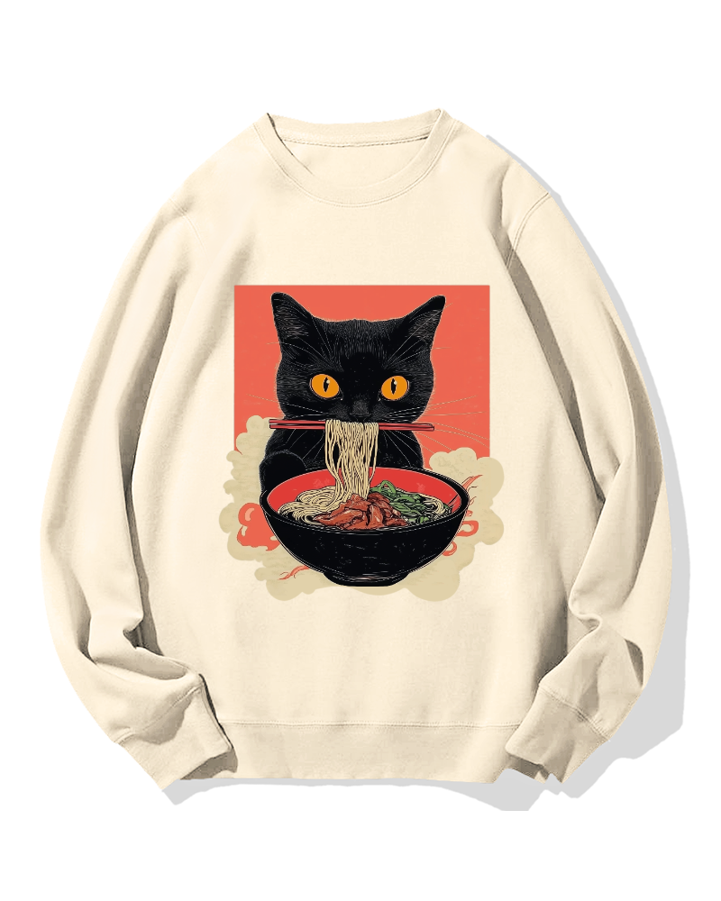 Cat eating ramen Cotton Sweatshirt