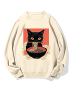 Cat eating ramen Cotton Sweatshirt