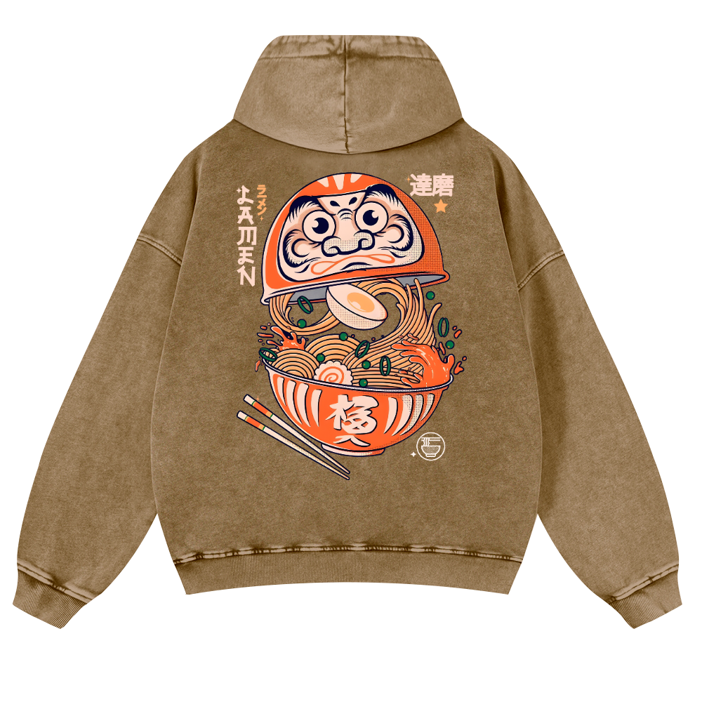 Daruma Ramen Vintage Washed Cotton Back Art Hoodie
