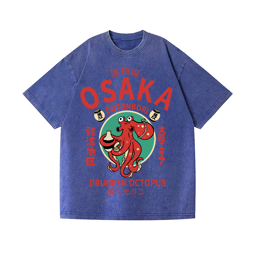 Osaka Dotonbori Drunken Octopus Vintage Wash Japanese Design T-Shirt