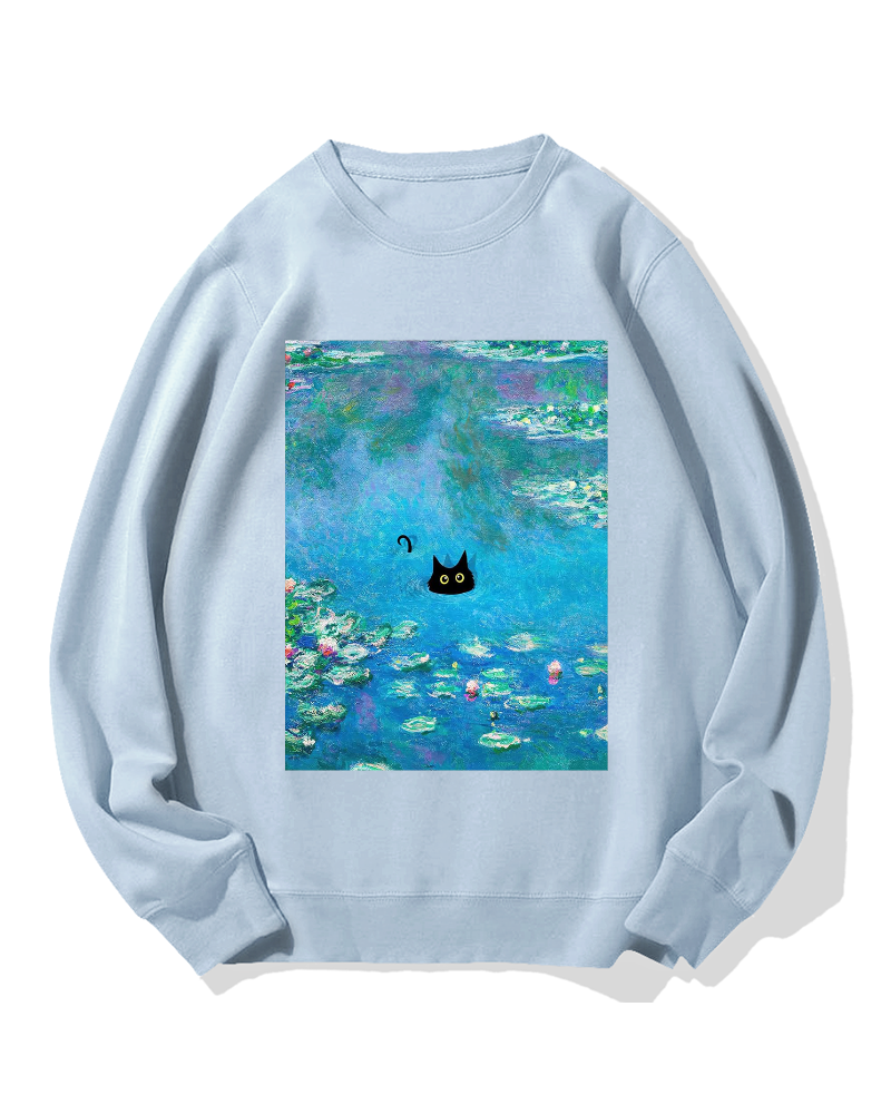 Monet Water Lily Cat Cotton Sweatshirt