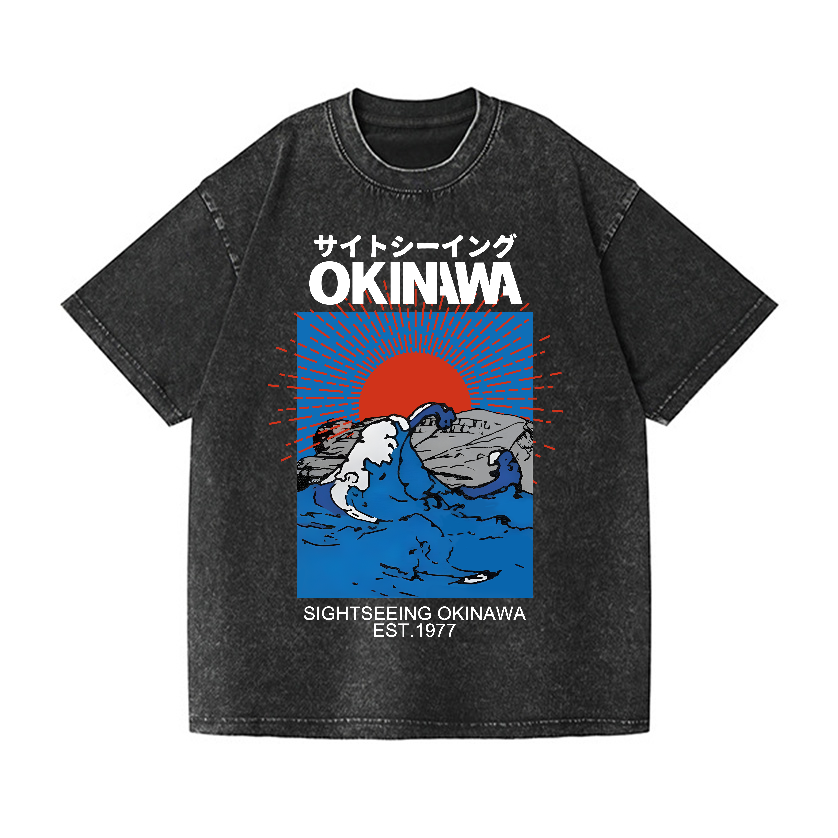 Okinawa Wave Vintage Wash Japanese Design T-Shirt