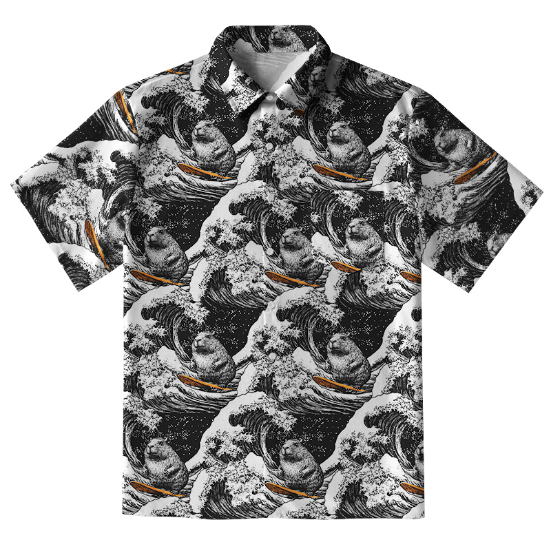 Surfing Capybara Button-up Shirt