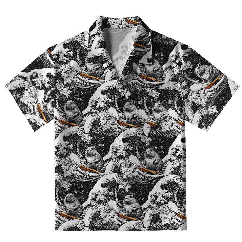 Surfing Capybara Aloha Hawaiian Shirt