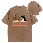 Capybara And Cat Talk Back Washed T-Shirt