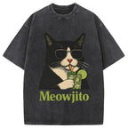 Cow Cat Meowjito Washed T-Shirt