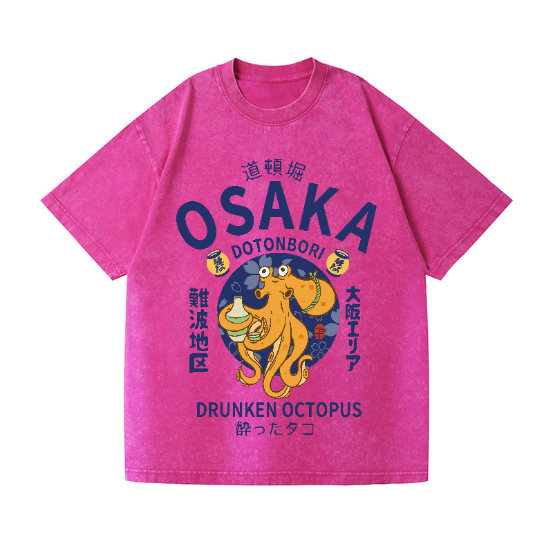 Osaka Dotonbori Drunken Octopus Vintage Wash Japanese Design T-Shirt