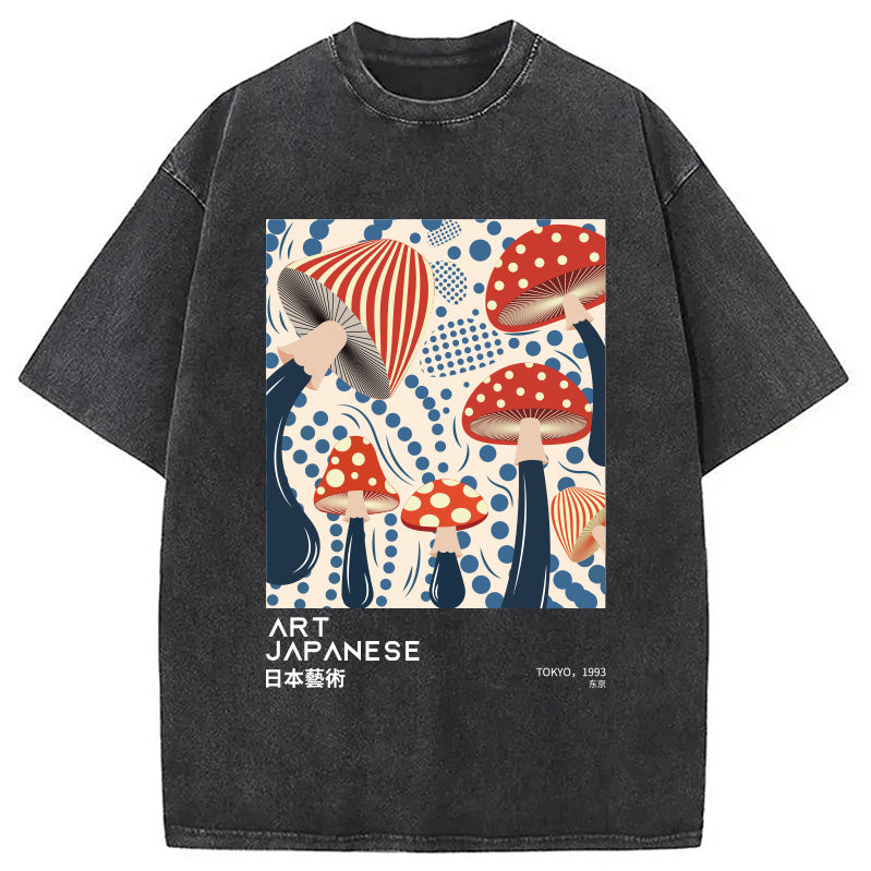 Japanese Art Dancing Mushroom Washed T-Shirt