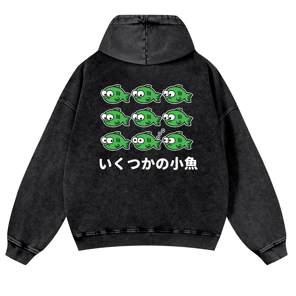 Fish Vintage Washed Cotton Back Art Hoodie
