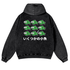 Fish Vintage Washed Cotton Back Art Hoodie