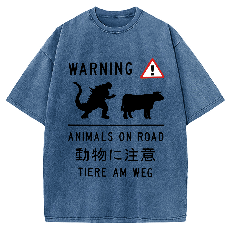 Animal On Road Vintage Washed T-shirt