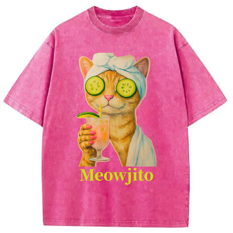 Orange Cat Meowjito Washed T-Shirt