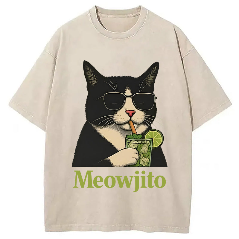 Cow Cat Meowjito Washed T-Shirt