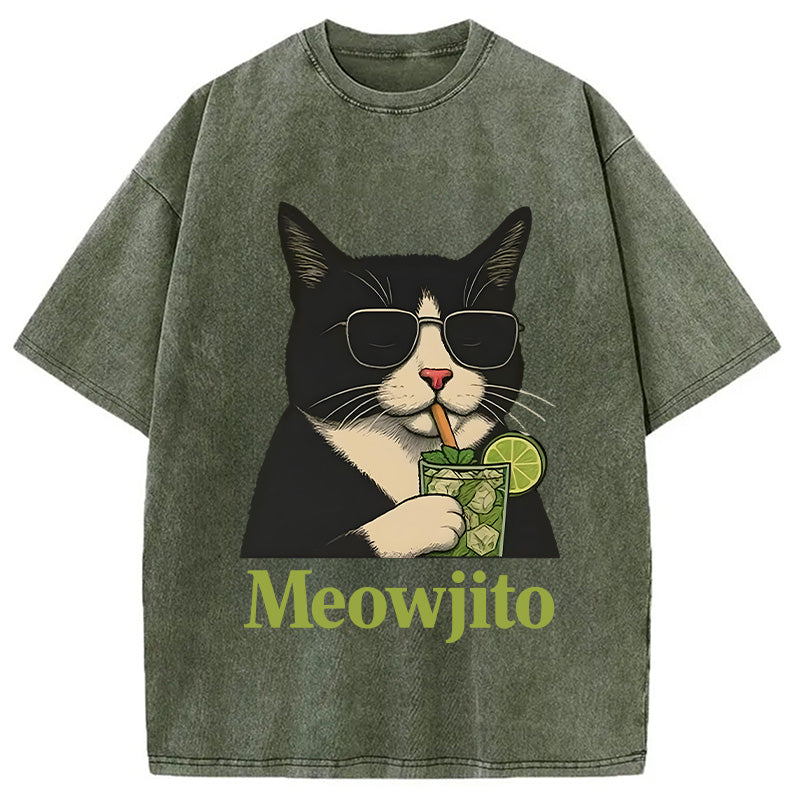 Cow Cat Meowjito Washed T-Shirt