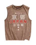 Kyoto Script Vintage Distressed Washed Tank Top