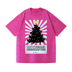 Cat-Themed Christmas Tree Vintage Wash Japanese Design T-Shirt