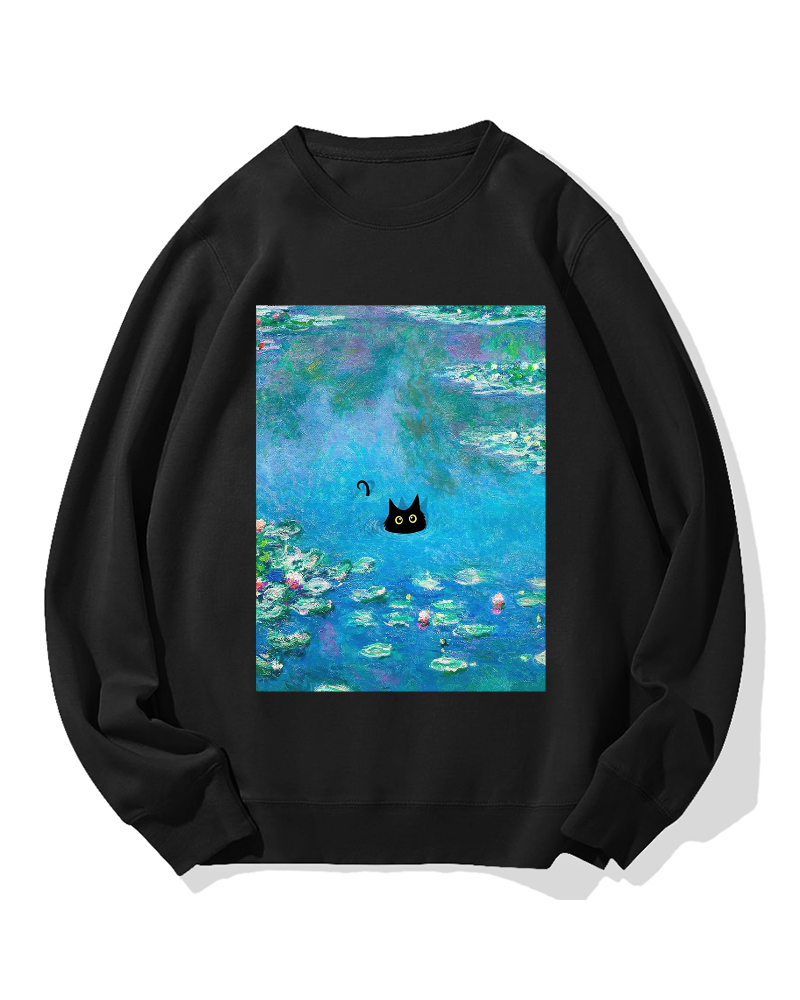 Monet Water Lily Cat Cotton Sweatshirt