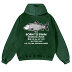 Fish Vintage Washed Cotton Back Art Hoodie