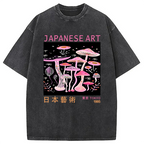Japanese Art Pink Hallucinogenic Mushrooms Washed T-Shirt