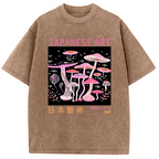 Japanese Art Pink Hallucinogenic Mushrooms Washed T-Shirt
